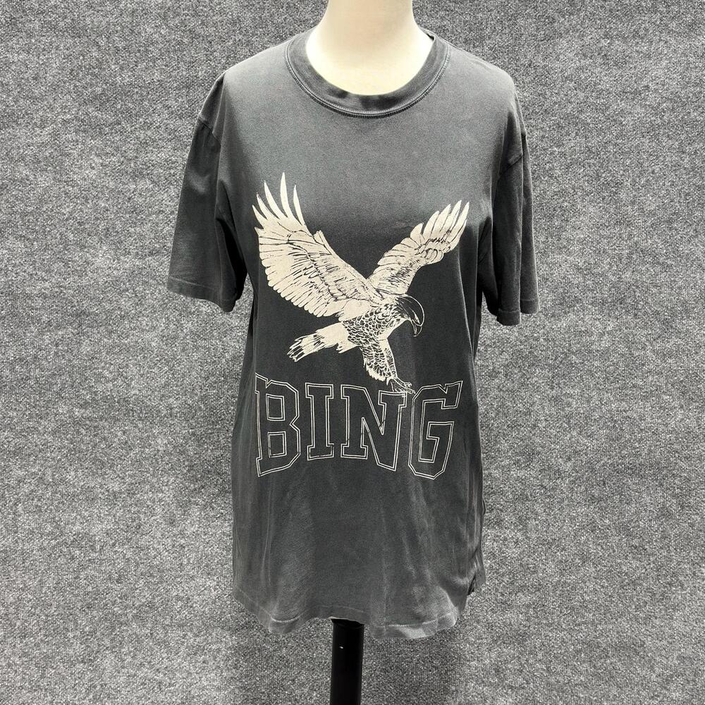 ANINE BING Shirt Womens Small Gray Eagle Graphic Crew Short Sleeve Tee Top